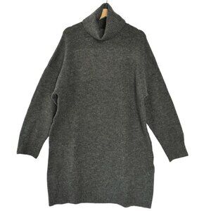 Mango Wool Blend Gray Turtle Neck Oversized Oversized Sweater Tunic Dress Size M